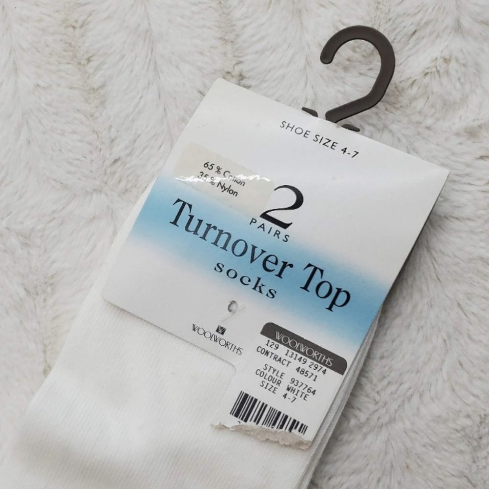 NWT Woolworth Women's Turnover Top Socks White Cotton Nylon US Shoe Size 4-7